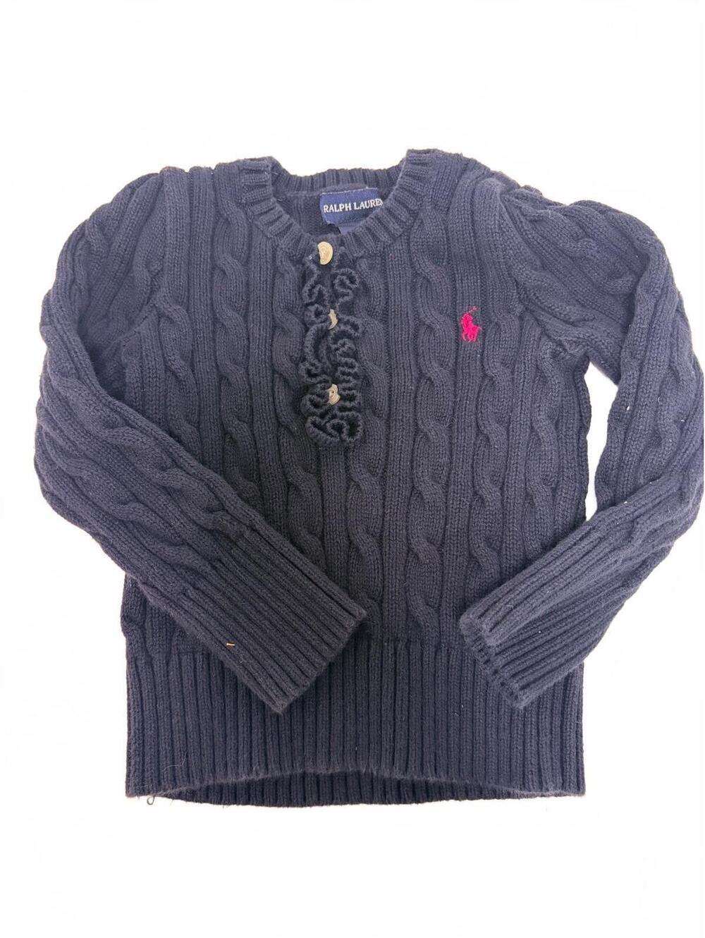 Polo Ralph Lauren Cable-Knit Ruffle Placket Sweater with Pink Pony Logo 3t